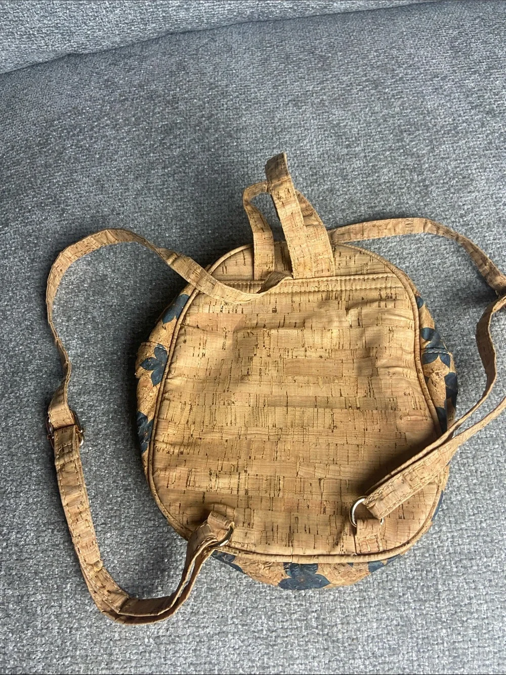 Floral Cork Mini Backpack in Natural Brown